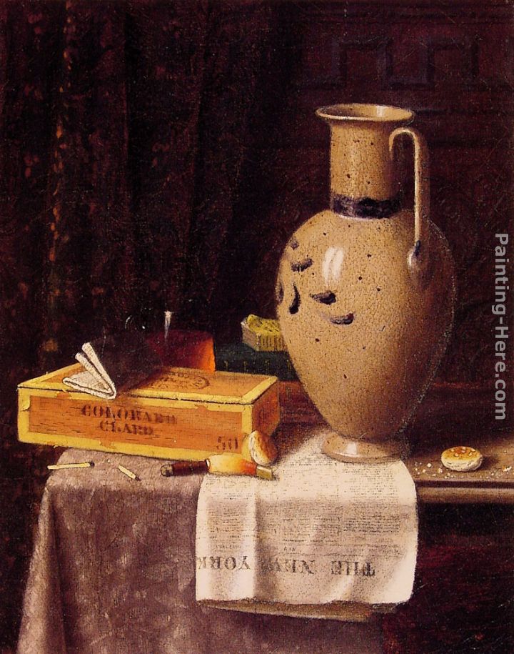 Cigar Box Pitcher and New York Herald painting - William Michael Harnett Cigar Box Pitcher and New York Herald art painting